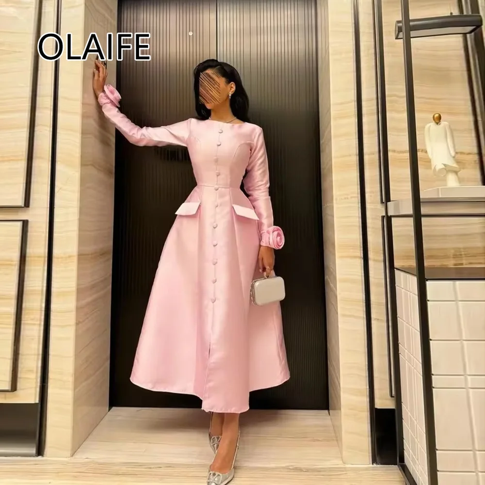 Classic O-neck Satin Solid Bridesmaid Evening Dres A-line Ankle-Length Button Evening Arab Gown with Long Sleeve Customized
Classic O-neck Satin Solid Bridesmaid Evening Dres A-line Ankle-Length Button Evening Arab Gown with Long Sleeve Customized