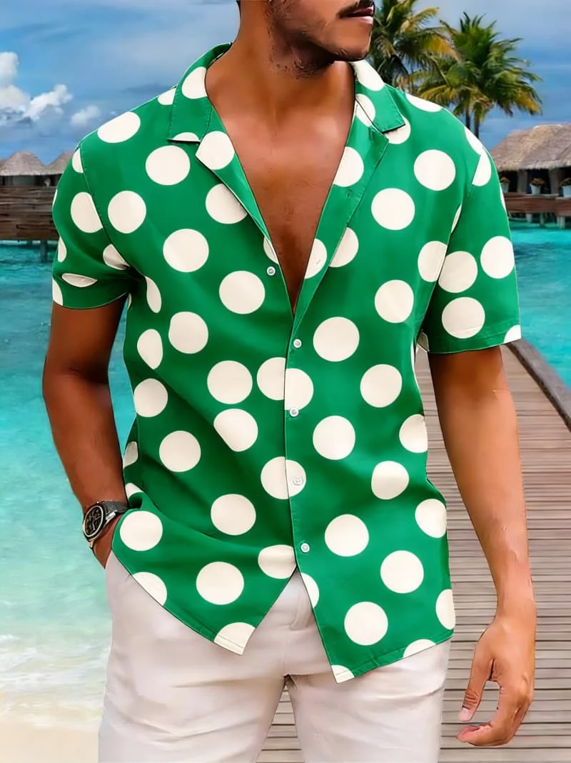 Men's Vintage Hawaiian Style Short Sleeve Shirt - Polka Dot & Botanical Print Casual Top For Vacation & Beach Outfits
Men's Vintage Hawaiian Style Short Sleeve Shirt - Polka Dot & Botanical Print Casual Top For Vacation & Beach Outfits