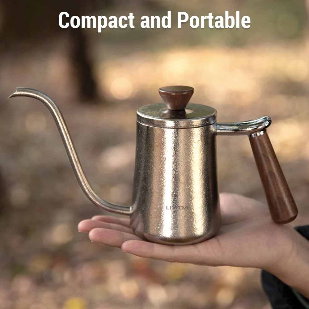 Ti Pour Over Coffee Kettle Gooseneck Coffee Pot with Wood Handle for Outdoor Camping
Ti Pour Over Coffee Kettle Gooseneck Coffee Pot with Wood Handle for Outdoor Camping