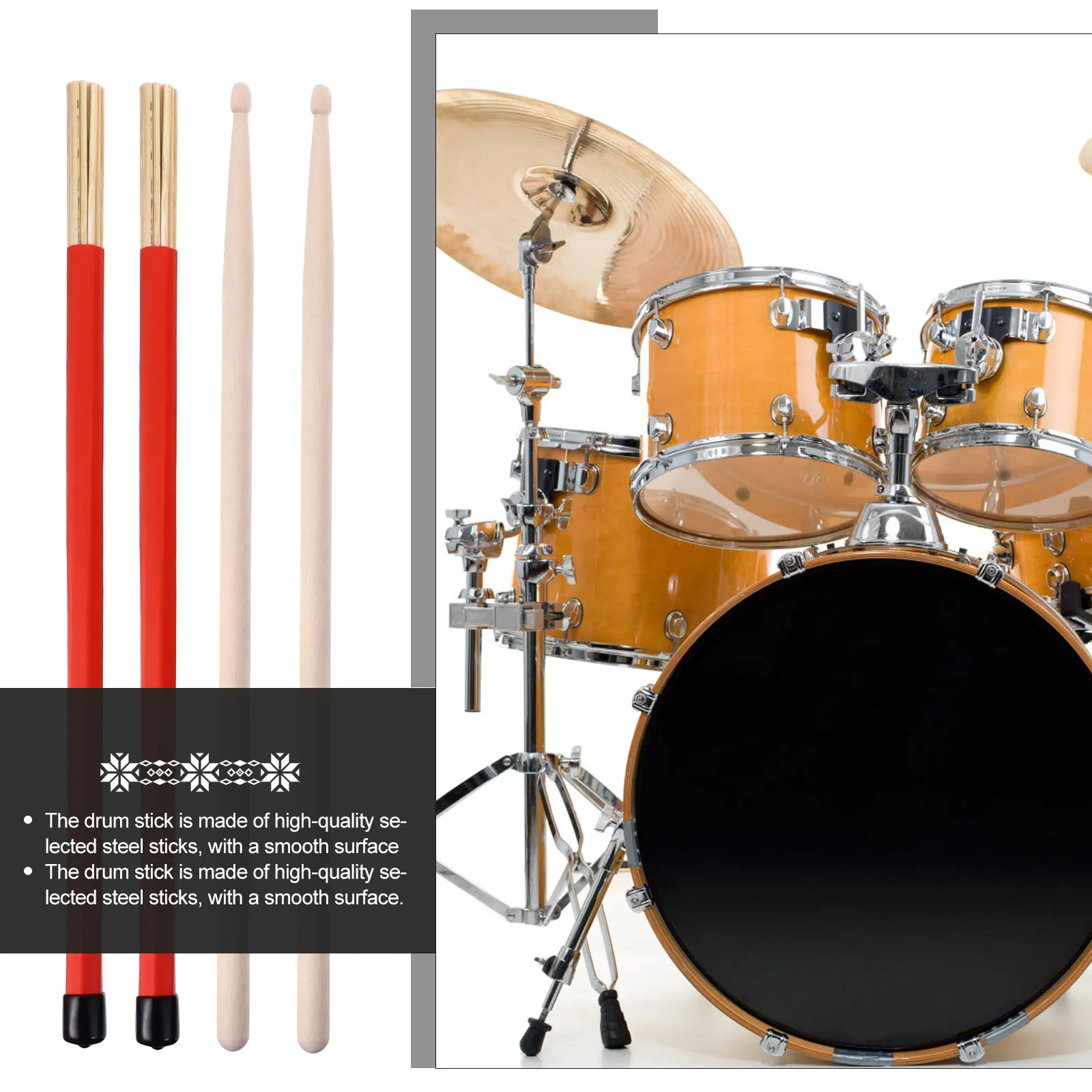 Drum Percussion Instrument Accessories Drumsticks with Grip Retractable Brushes Wire
Drum Percussion Instrument Accessories Drumsticks with Grip Retractable Brushes Wire