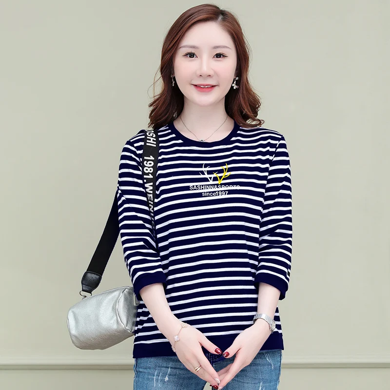 AliExpress 2025 spring and summer new large-size middle-aged mother's 7-quarter sleeve T-shirt Korean loose striped slim top
AliExpress 2025 spring and summer new large-size middle-aged mother's 7-quarter sleeve T-shirt Korean loose striped slim top