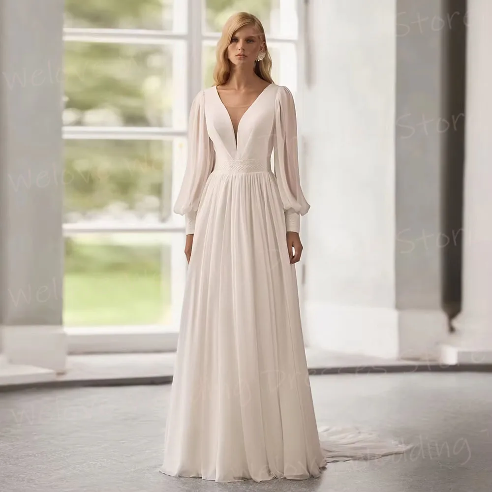 Простое романтичное свадебное платье А-силуэта для женщин, кружевное, с V-образным вырезом, длинными рукавами, на заказ, для невесты, Vestido De Novia
Простое романтичное свадебное платье А-силуэта для женщин, кружевное, с V-образным вырезом, длинными рукавами, на заказ, для невесты, Vestido De Novia