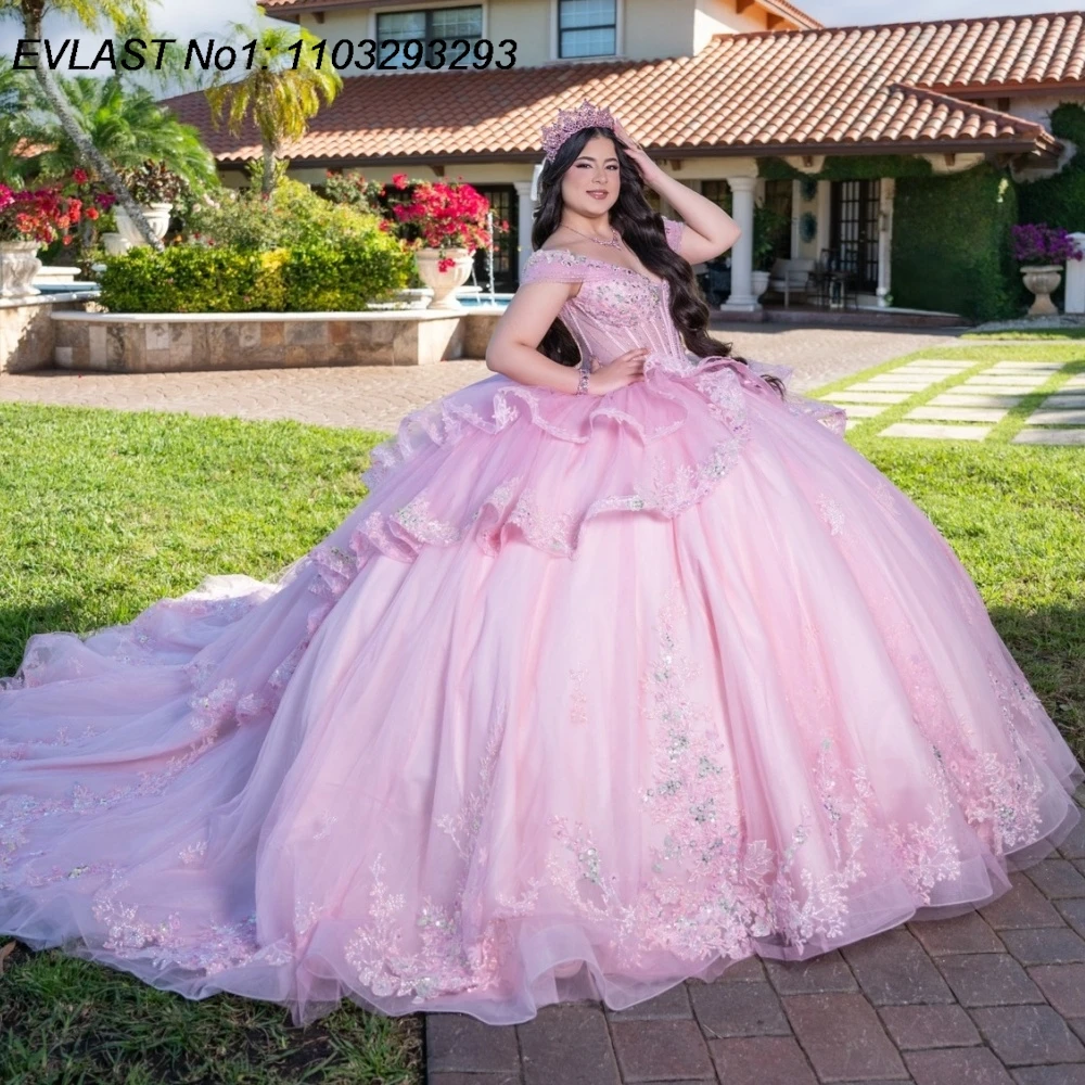 EVLAST Customized Sparkly Pink Quinceanera Dress Ball Gown Lace Applique Beaded Corset Tiered Sweet 16 Vestidos De 15 Anos AQ288
EVLAST Customized Sparkly Pink Quinceanera Dress Ball Gown Lace Applique Beaded Corset Tiered Sweet 16 Vestidos De 15 Anos AQ288