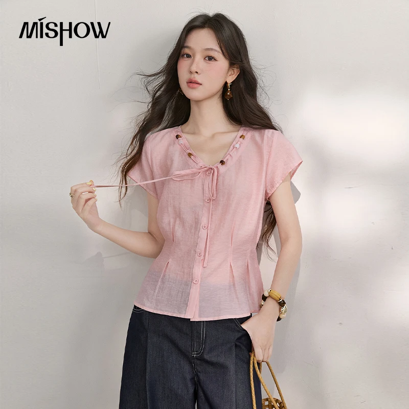 MISHOW Women's V Neck Beaded Tie Front Blouse 2026 Summer Korean Pleated Waist Tps Slim Pink Blouses Office Lady MXF29X2731
MISHOW Women's V Neck Beaded Tie Front Blouse 2026 Summer Korean Pleated Waist Tps Slim Pink Blouses Office Lady MXF29X2731