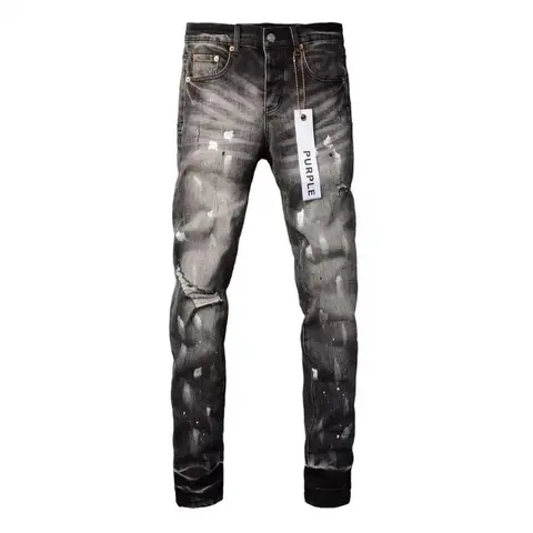Retro Blue Hole Punk Style Slim Fit Elastic Printed Men's Jeans Casual High Street Fashion Chinese Production Male Denim Pants