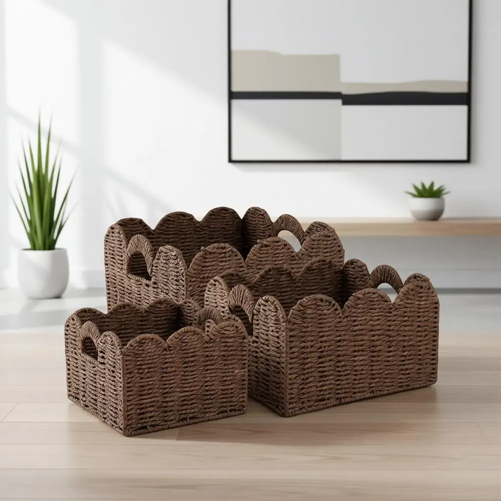 Набор из 3 плетеных корзин ручной работы с встроенными ручками - коричневый
Набор из 3 плетеных корзин ручной работы с встроенными ручками - коричневый
