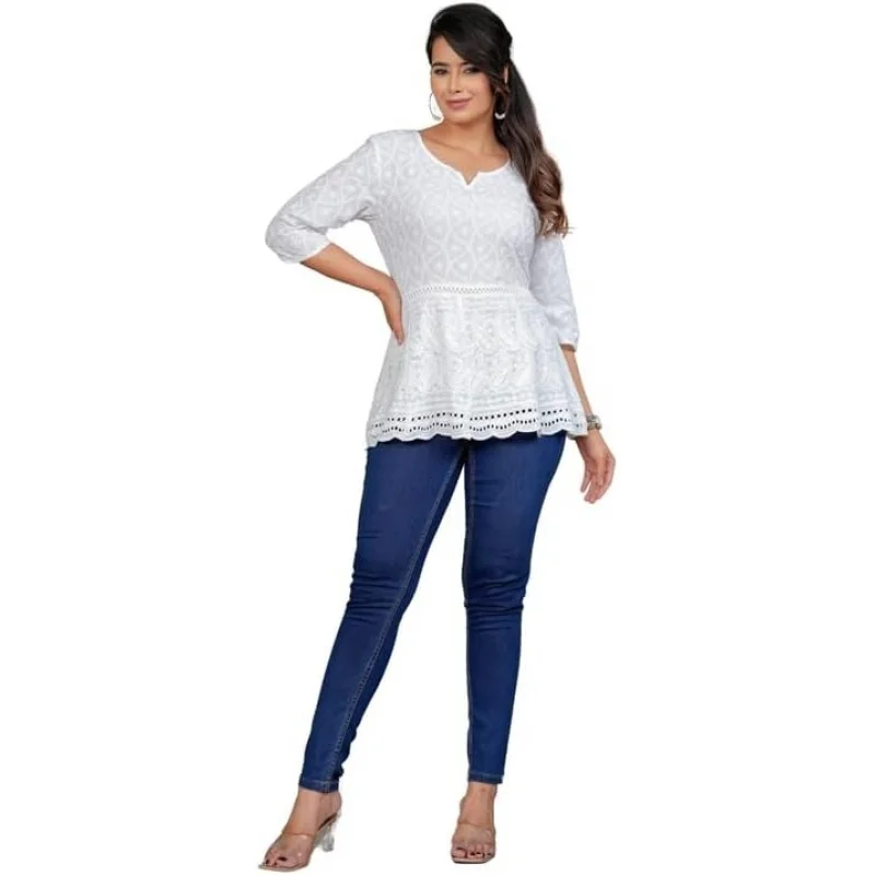 Indian Hand Embroidered Chikankari Cotton Short Top Tunic Kurti Shirt for Women
Indian Hand Embroidered Chikankari Cotton Short Top Tunic Kurti Shirt for Women