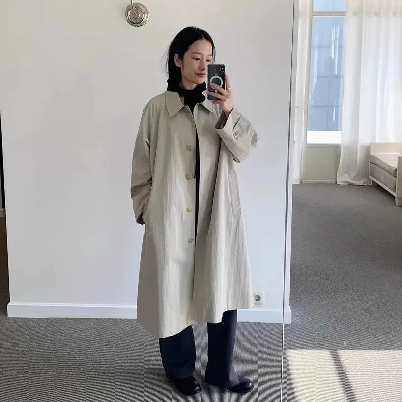 Noting Written Pure Color awl Collar Single Button Mid-Length Autumn Windbreaker Jaet Korean Sle Long Sve Women's Coat
Noting Written Pure Color awl Collar Single Button Mid-Length Autumn Windbreaker Jaet Korean Sle Long Sve Women's Coat