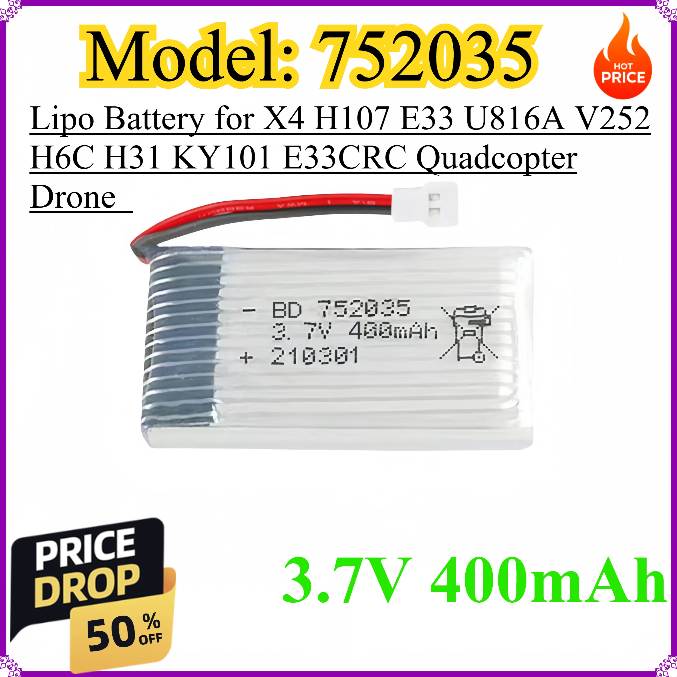 3.7V 400mAh 35C Lipo Battery and battery charger for X4 H107 E33 U816A V252 H6C H31 KY101 E33CRC Quadcopter Drone Spare Part
3.7V 400mAh 35C Lipo Battery and battery charger for X4 H107 E33 U816A V252 H6C H31 KY101 E33CRC Quadcopter Drone Spare Part