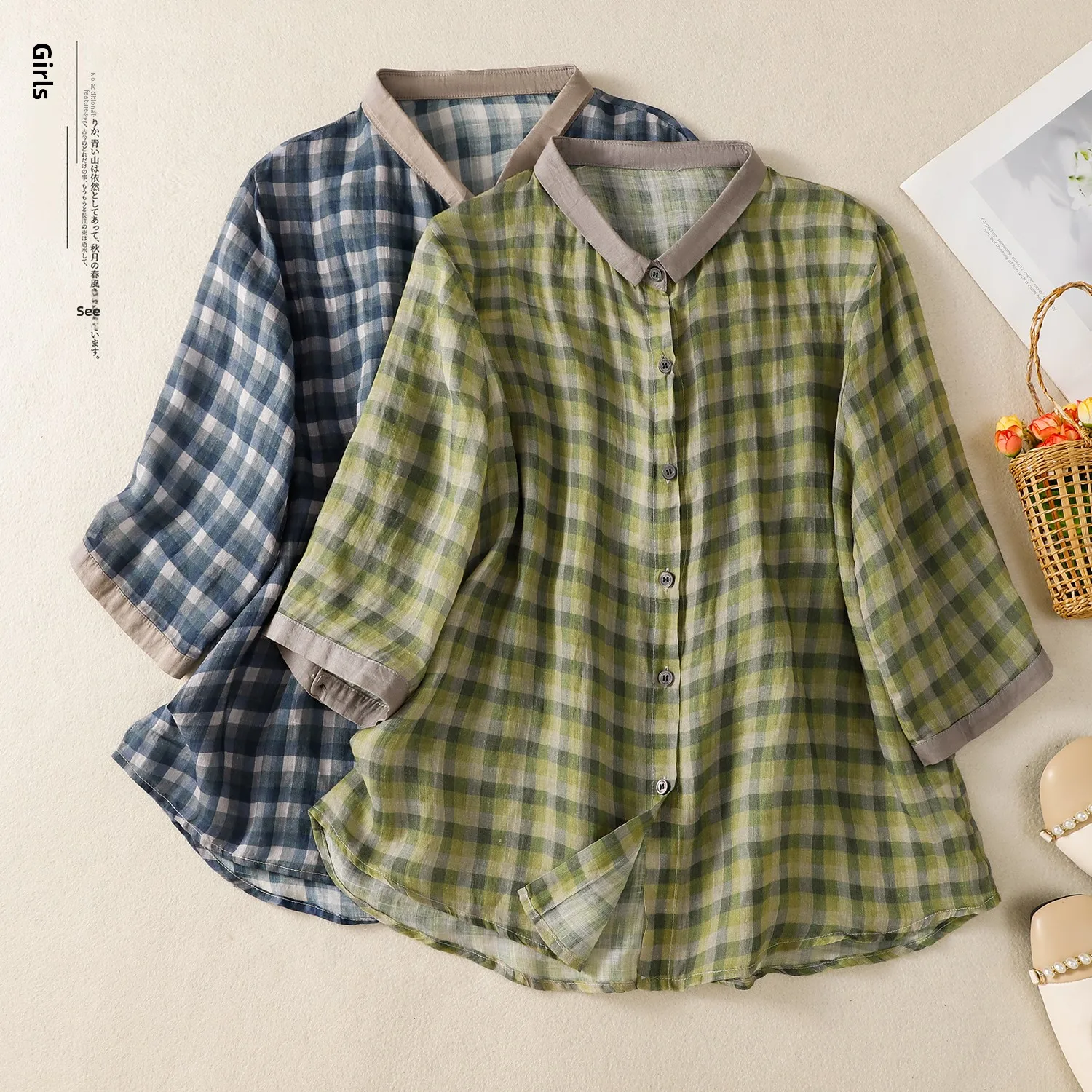 High-End Women's Plaid Shirt Coat Large Size Spring Summer New Style Thin Seven-Arm Sleeve Breathable Comfortable Casual Commute
High-End Women's Plaid Shirt Coat Large Size Spring Summer New Style Thin Seven-Arm Sleeve Breathable Comfortable Casual Commute