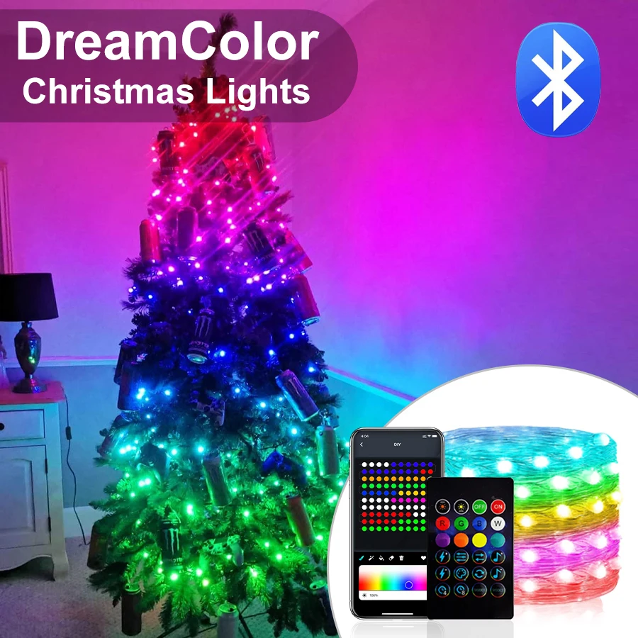 Сказочная светодиодная гирлянда Dreamcolor WS2812B RGBIC, адресное приложение с Bluetooth, рождественское освещение, свадебное украшение, USB
Сказочная светодиодная гирлянда Dreamcolor WS2812B RGBIC, адресное приложение с Bluetooth, рождественское освещение, свадебное украшение, USB