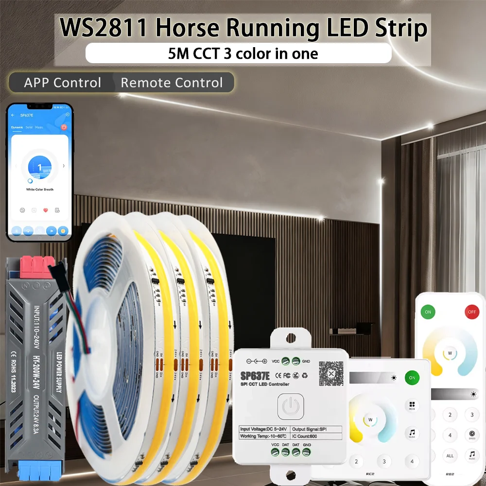 24 В WS2811 Светодиодная лента с проточной водой COB CCT Светодиодная лента для бега лошадей Текущая вода Лента Свет Приложение/Пульт дистанционного управления
24 В WS2811 Светодиодная лента с проточной водой COB CCT Светодиодная лента для бега лошадей Текущая вода Лента Свет Приложение/Пульт дистанционного управления