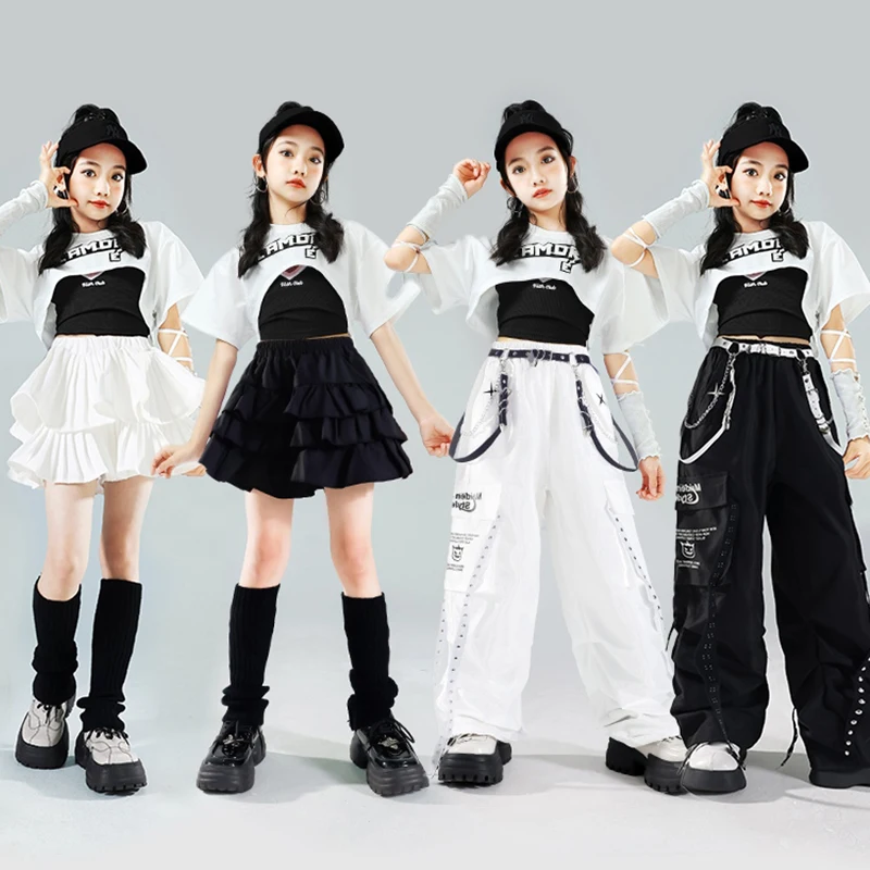 Jazz Dance Clothes Children Stage Outfit Kpop Performance Trendy Suit Black Skirt White Line Dance Pants Girls Streetwear 2091
Jazz Dance Clothes Children Stage Outfit Kpop Performance Trendy Suit Black Skirt White Line Dance Pants Girls Streetwear 2091