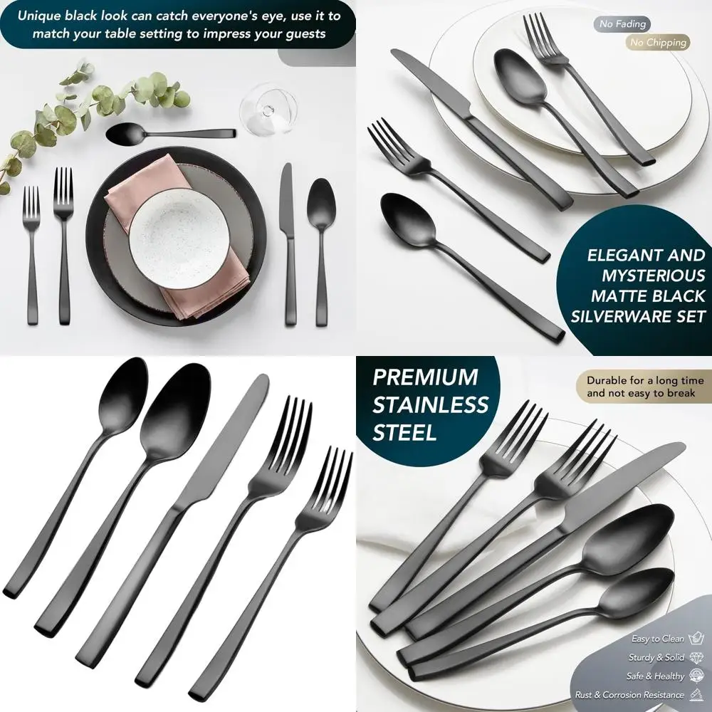 40-Piece Matte Black Stainless Steel Cutlery Set, Premium Silverware for 8, Includes Forks, Spoons, Knives
40-Piece Matte Black Stainless Steel Cutlery Set, Premium Silverware for 8, Includes Forks, Spoons, Knives