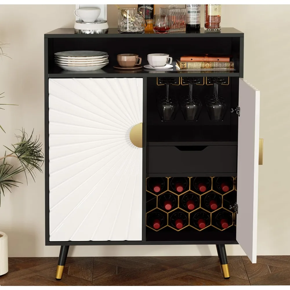 Wine Bar Cabinet for Liquor and Glasses, Home Coffee Cabinet with Drawer, Modern Liquor Cabinet with Decorative Sunlight Patter
Wine Bar Cabinet for Liquor and Glasses, Home Coffee Cabinet with Drawer, Modern Liquor Cabinet with Decorative Sunlight Patter