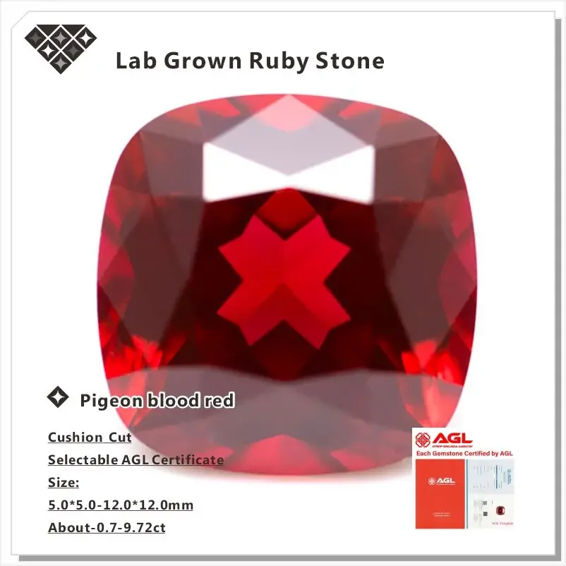 F-Lab Grown Ruby Loose Gemstones Pigeon Blood Red Cushion Cut Charm Beads For DIY Jewelry Selectable AGL Certificate 
F-Lab Grown Ruby Loose Gemstones Pigeon Blood Red Cushion Cut Charm Beads For DIY Jewelry Selectable AGL Certificate