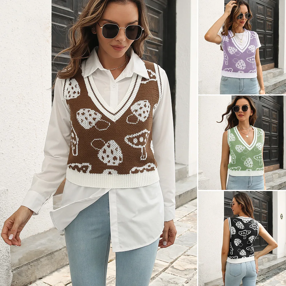 Explosions mushroom jacquard rhombic vest sweater women's vest autumn and winter European and American sweaters new
Explosions mushroom jacquard rhombic vest sweater women's vest autumn and winter European and American sweaters new