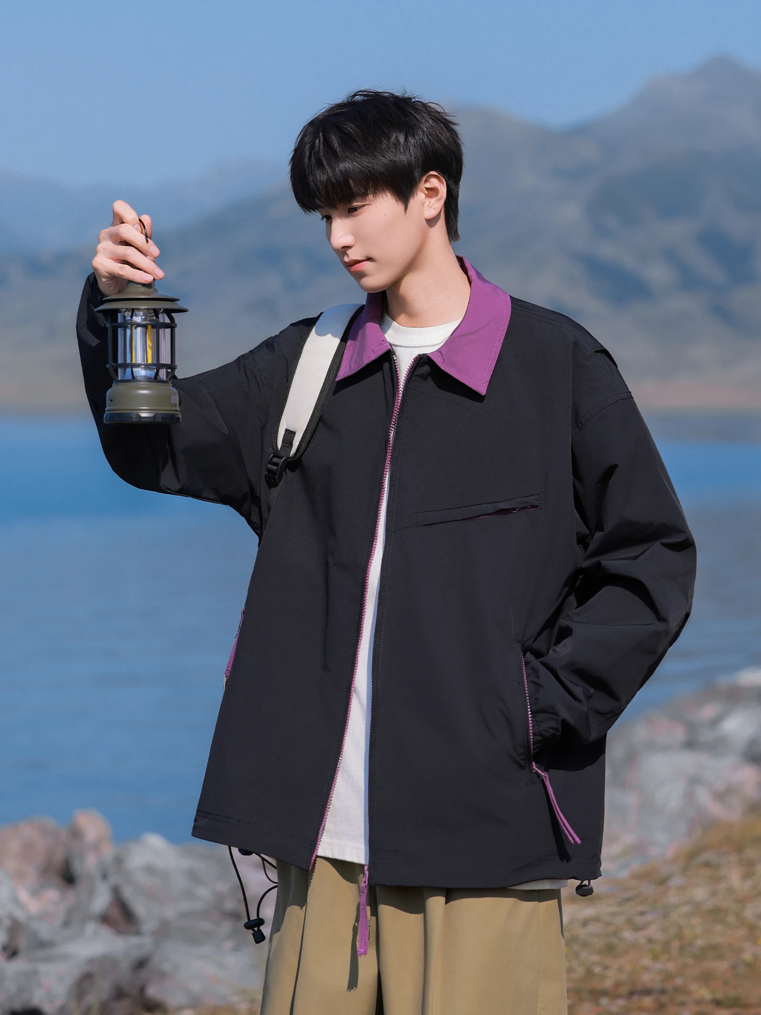 Loose Casual Men's Jaet Spring Autumn Winter New Trend Brand Color Blo Collar Workwear Sle Zipper Closure No Inner kets
Loose Casual Men's Jaet Spring Autumn Winter New Trend Brand Color Blo Collar Workwear Sle Zipper Closure No Inner kets