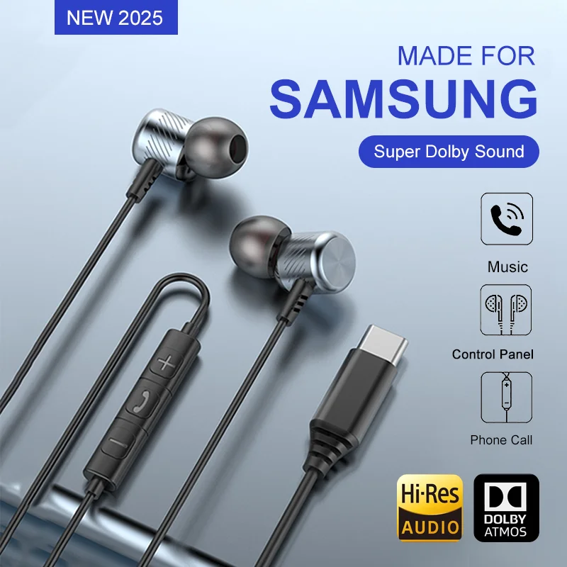 USB C Wired Earbuds Dolby Sound In-ear With Mic Type C 3.5mm Music Wired Headphones For Samsung Galaxy S25 S24 S23 Ultra Series
USB C Wired Earbuds Dolby Sound In-ear With Mic Type C 3.5mm Music Wired Headphones For Samsung Galaxy S25 S24 S23 Ultra Series