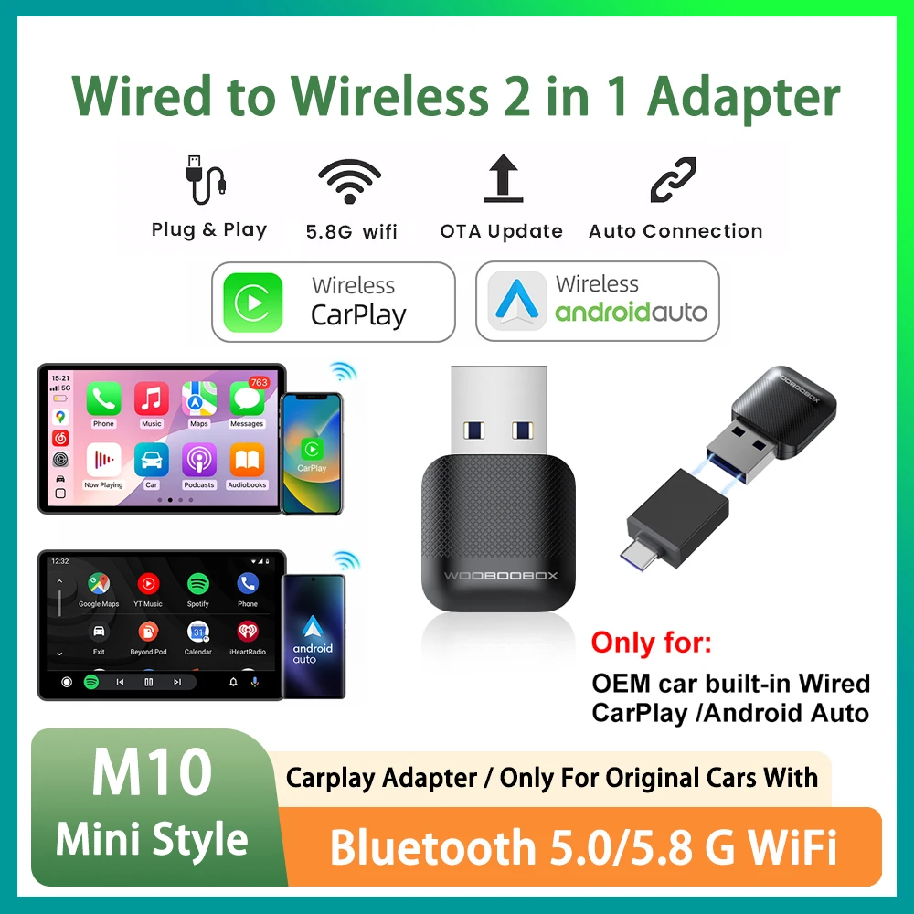M10 for Wired CarPlay Car 2025 Ultra Mini Wireless CarPlay Adapter Wireless Android Auto AI Smart Box Intelligent Systems 2 in 1
M10 for Wired CarPlay Car 2025 Ultra Mini Wireless CarPlay Adapter Wireless Android Auto AI Smart Box Intelligent Systems 2 in 1