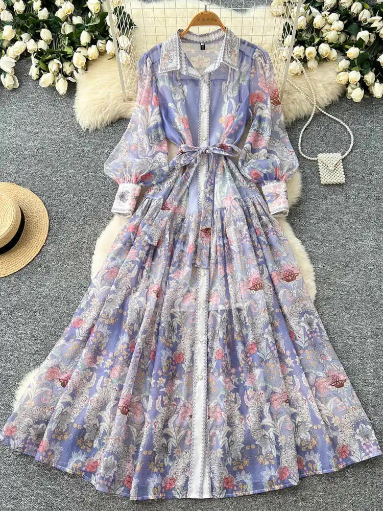 French Elegant Countryside Style Printed Dress Women Spring Long Sleeved Lace Up Waist Cinched A-line Elegant Long Dress S525
French Elegant Countryside Style Printed Dress Women Spring Long Sleeved Lace Up Waist Cinched A-line Elegant Long Dress S525