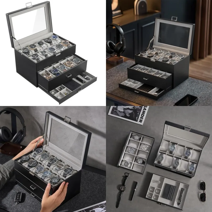 20 Slot Watch Box for Men, 3-Layer Watch Display Case with Glass Lid, Watch Holder with Drawer, Jewelry Storage Organizer for W
20 Slot Watch Box for Men, 3-Layer Watch Display Case with Glass Lid, Watch Holder with Drawer, Jewelry Storage Organizer for W