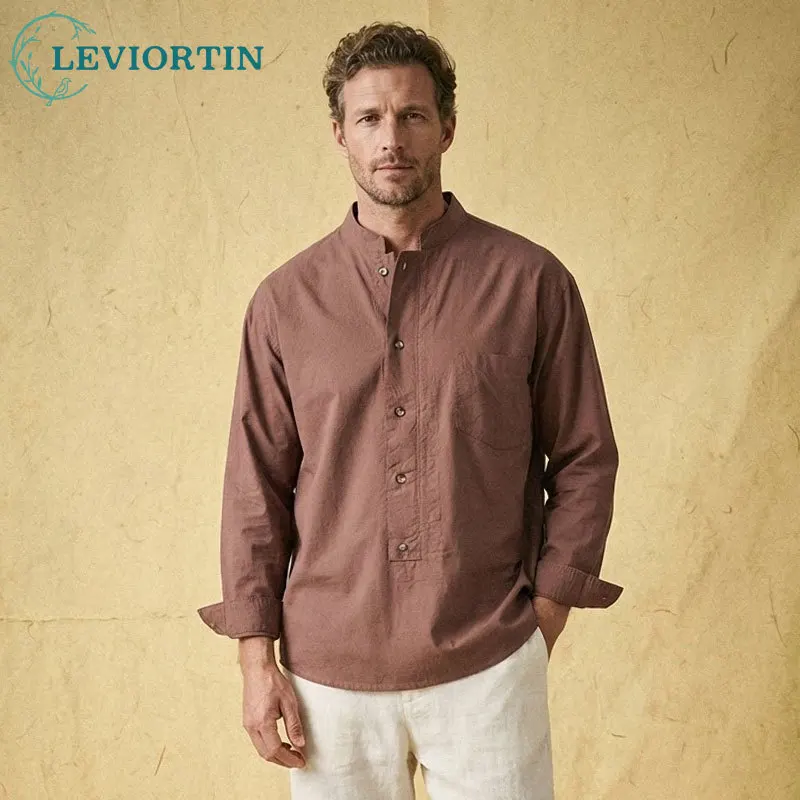 Japan Style Mens Linen Cotton Shirt Henley Collar Long Sleeve Solid Color Tops Male Casual Breathable Pullover Half Button Shirt
Japan Style Mens Linen Cotton Shirt Henley Collar Long Sleeve Solid Color Tops Male Casual Breathable Pullover Half Button Shirt
