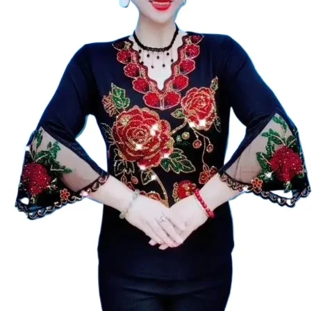 Fahsion Dancing Tees Femme Gold Red Gemstones Tops Women's half Sleeve Rhinestones T Shirts Women
Fahsion Dancing Tees Femme Gold Red Gemstones Tops Women's half Sleeve Rhinestones T Shirts Women
