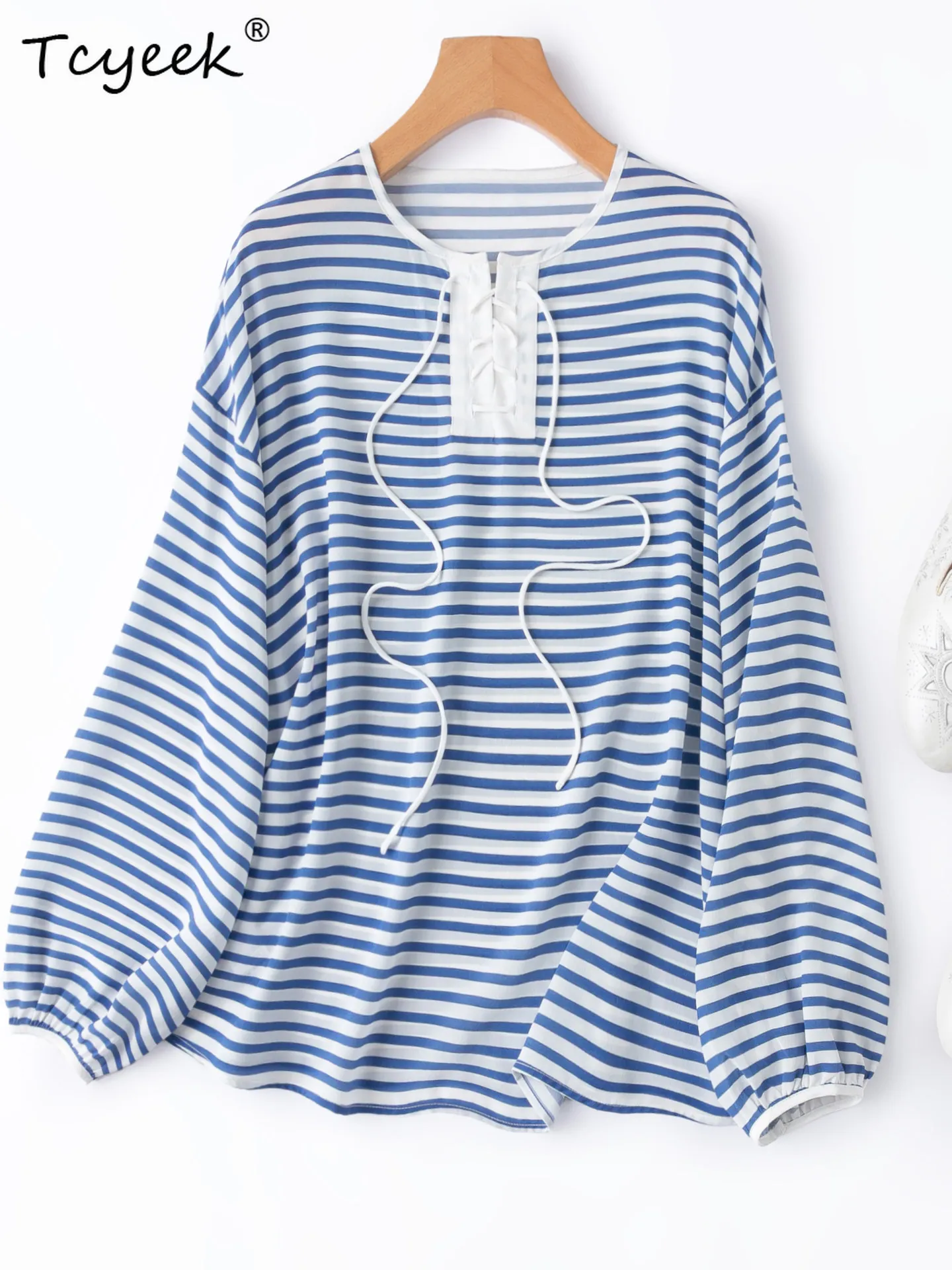 Tcyeek 100% Real Mulberry Silk Tees Casual Elegant T-shirts for Women Summer Clothes Striped Womens Tops Loose Fit Топ Женский
Tcyeek 100% Real Mulberry Silk Tees Casual Elegant T-shirts for Women Summer Clothes Striped Womens Tops Loose Fit Топ Женский