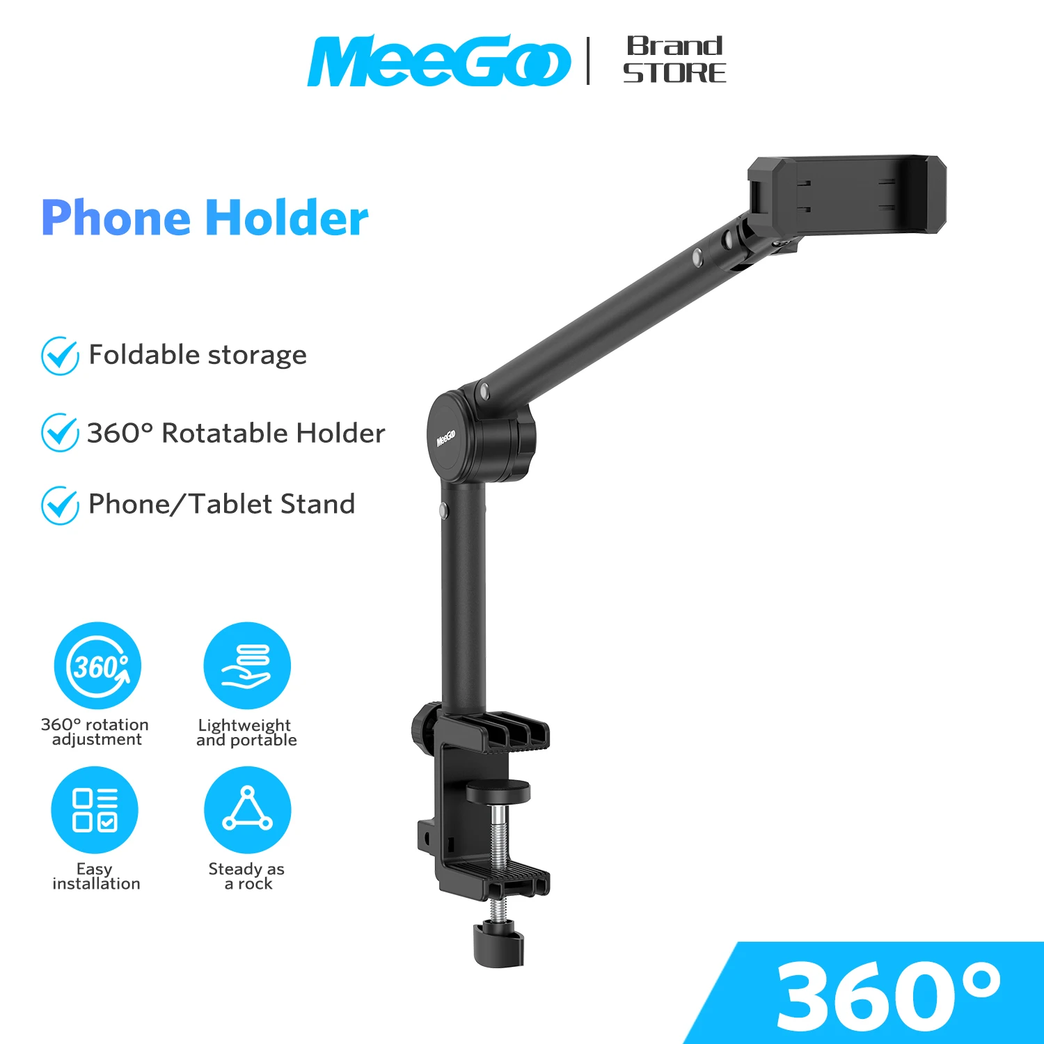 MeeGoo 360° Rotating Cantilever Phone/Tablet Stand, Aluminum Alloy, Foldable Desk Mount for Live Streaming & Video Calls 2026
MeeGoo 360° Rotating Cantilever Phone/Tablet Stand, Aluminum Alloy, Foldable Desk Mount for Live Streaming & Video Calls 2026