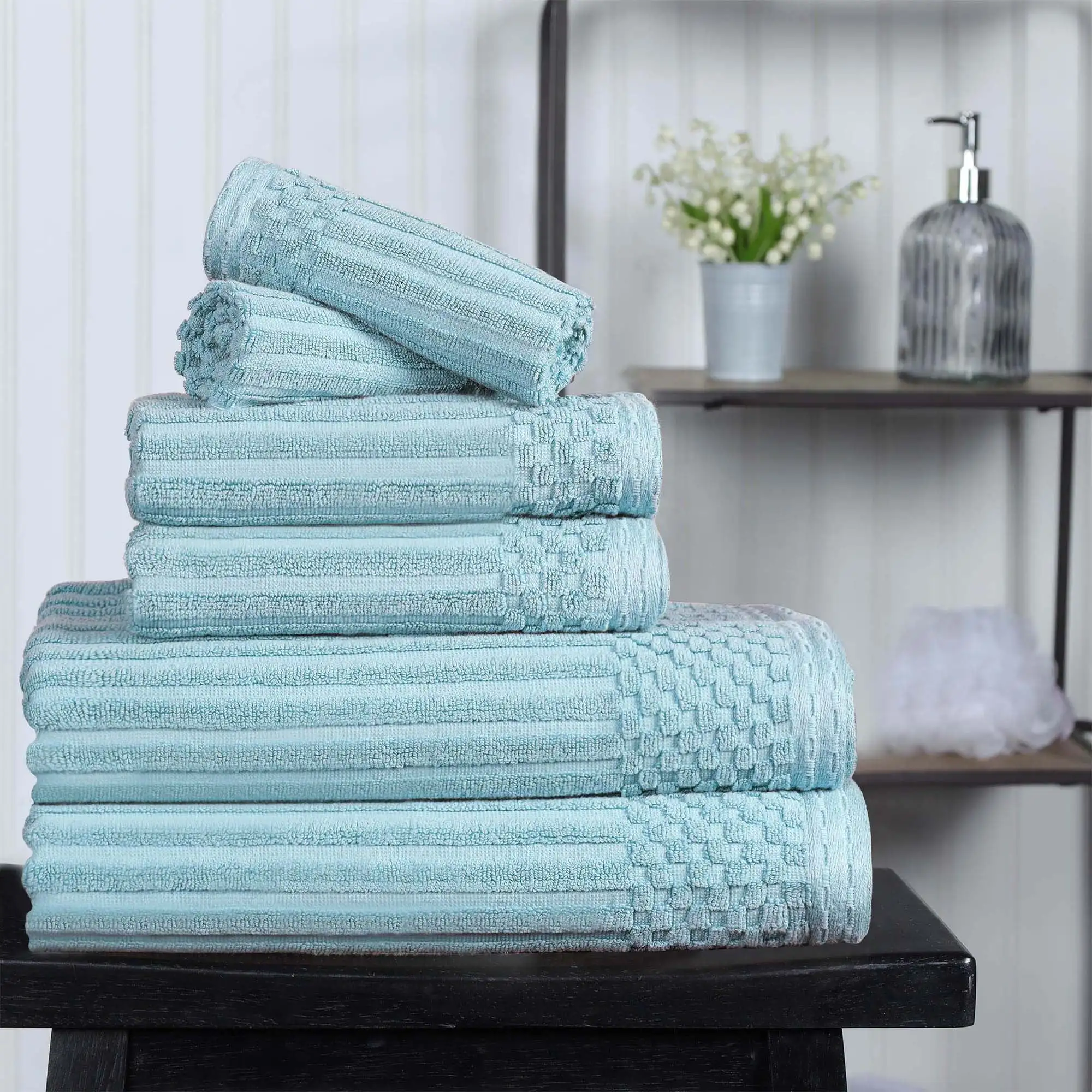 6 Piece 100% Cotton Towel Set, 2 Bath Towels, 2 Hand Towels, and 2 Face Towels, Slate Blue
6 Piece 100% Cotton Towel Set, 2 Bath Towels, 2 Hand Towels, and 2 Face Towels, Slate Blue