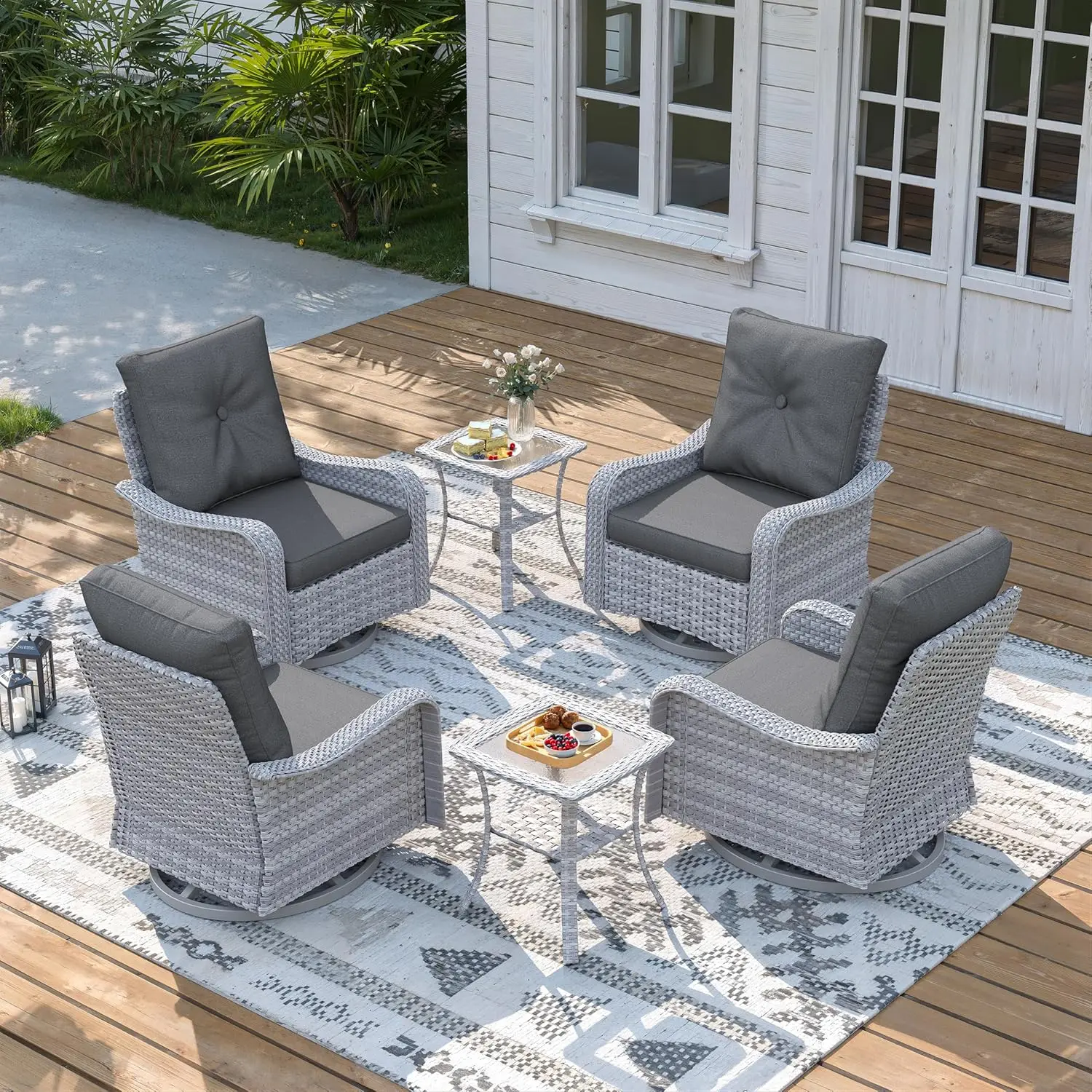 6 Piece Wicker Patio Furniture Set, Swivel Rocking Chairs with 4''Cushions, PE Rattan, Rust Resistant Frame, Double, Customized
6 Piece Wicker Patio Furniture Set, Swivel Rocking Chairs with 4''Cushions, PE Rattan, Rust Resistant Frame, Double, Customized