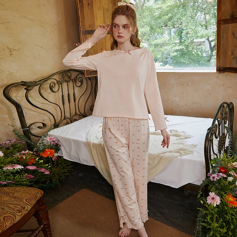Autumn Bow Lace Pajamas Vintage Cotton Tops Pants Loungewear Women Sweet Print Round Neck Pajama Sets Fairy Princess Sleepwear
Autumn Bow Lace Pajamas Vintage Cotton Tops Pants Loungewear Women Sweet Print Round Neck Pajama Sets Fairy Princess Sleepwear