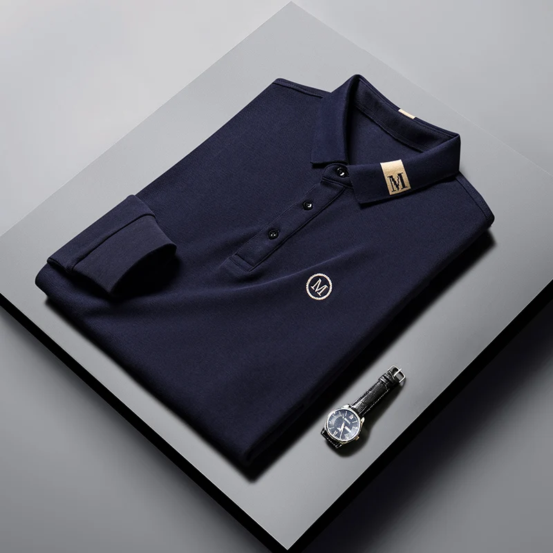High end 100% cotton men's long sleeved polo shirt Spring and Autumn lapel fashion embroidery Korean casual solid color T-shirt
High end 100% cotton men's long sleeved polo shirt Spring and Autumn lapel fashion embroidery Korean casual solid color T-shirt