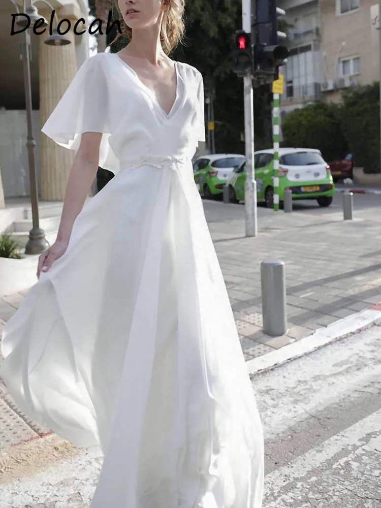 Delocah High quality Summer Women Fashion Designer Long Dress V-Neck White Lace High Waist Backless Big Swing A-Line Dresses
Delocah High quality Summer Women Fashion Designer Long Dress V-Neck White Lace High Waist Backless Big Swing A-Line Dresses