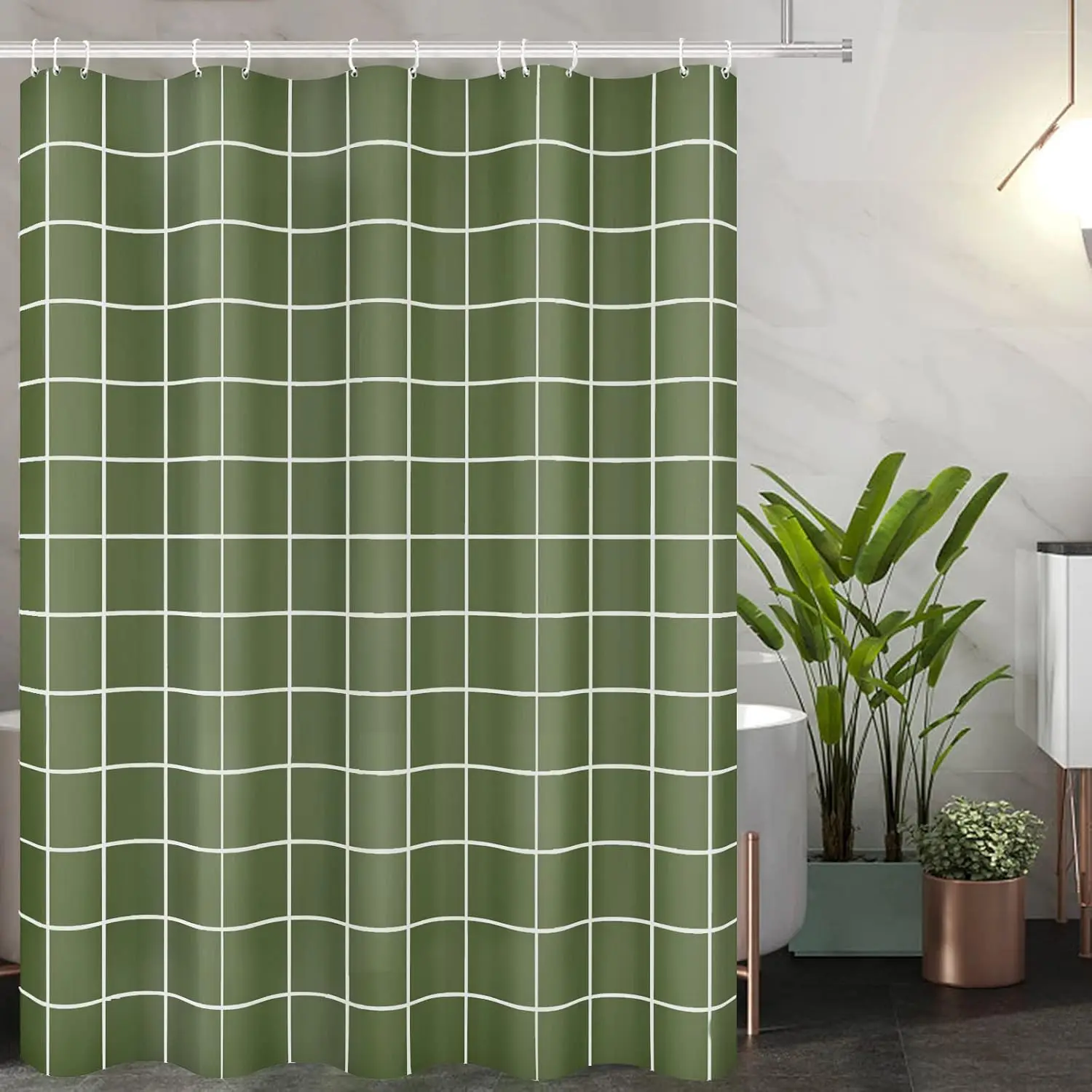 Minimalist Green Plaid Shower Curtain, Water-Repellent Polyester Bath Curtain with Hooks, Simple Grid Curtain Home Bathroom Use
Minimalist Green Plaid Shower Curtain, Water-Repellent Polyester Bath Curtain with Hooks, Simple Grid Curtain Home Bathroom Use