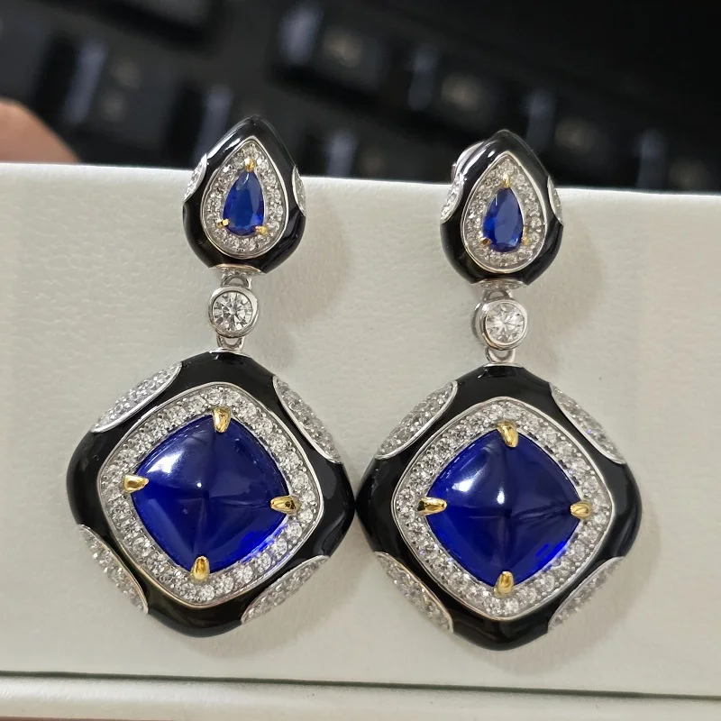 ARIGAYA 925 Sterling Silver Square Pendant Earrings With Black Enamel And Blue Gemstone For Women Party
ARIGAYA 925 Sterling Silver Square Pendant Earrings With Black Enamel And Blue Gemstone For Women Party