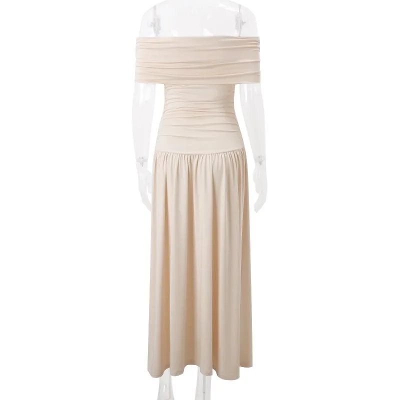 Retro French Temperament One-word Shoulder Pleated Dress Women's Summer Sexy Backless Slim Dress
Retro French Temperament One-word Shoulder Pleated Dress Women's Summer Sexy Backless Slim Dress