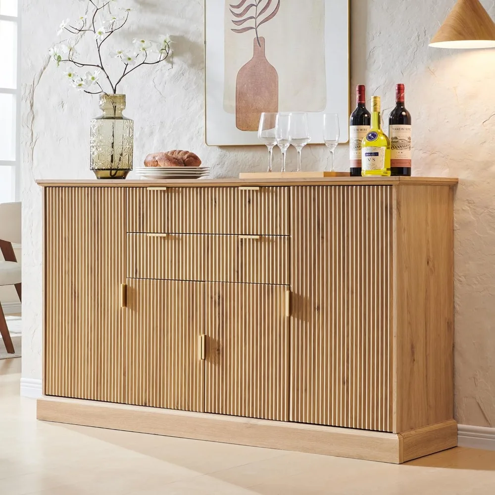 58" Fluted Sideboard Cabinet with Storage,Buffet Cabinet with Adjustshlves, Wood Rustic Coffee Bar with 2 Drawer and 4 Doors, Wi
58" Fluted Sideboard Cabinet with Storage,Buffet Cabinet with Adjustshlves, Wood Rustic Coffee Bar with 2 Drawer and 4 Doors, Wi