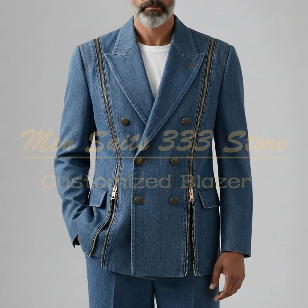 Designer Men's Suits Luxury Stylish Denim Blazer High Quality 2 Piece Jacket Pants Sets Prom Party Customized Male Clothing
Designer Men's Suits Luxury Stylish Denim Blazer High Quality 2 Piece Jacket Pants Sets Prom Party Customized Male Clothing
