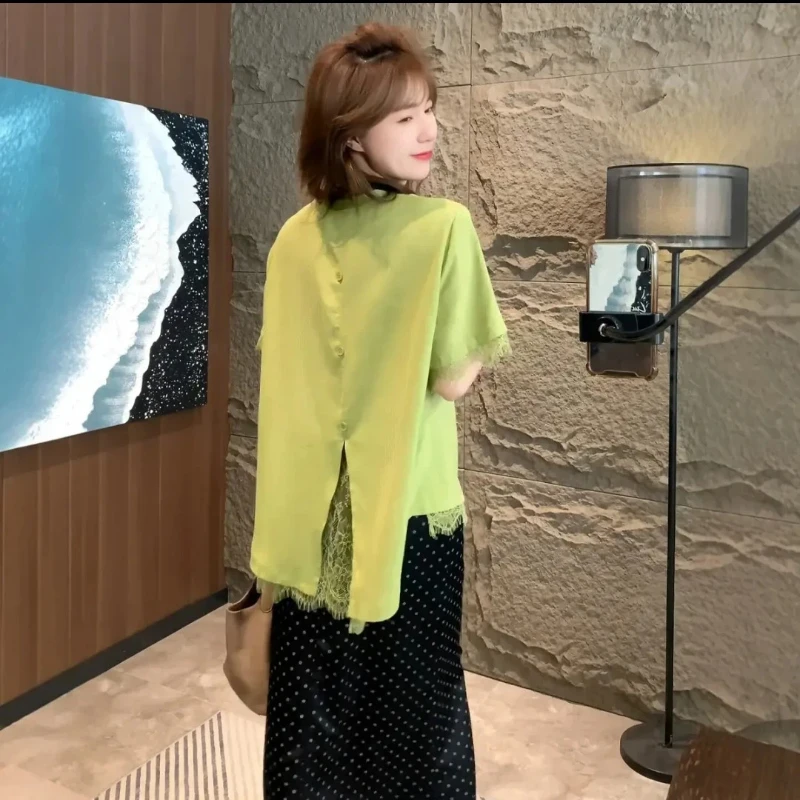 Lime Green Loose Short Sleeve T Shirt with Lace Trim and Polka Dot Skirt Set Casual Summer Women Tops
Lime Green Loose Short Sleeve T Shirt with Lace Trim and Polka Dot Skirt Set Casual Summer Women Tops