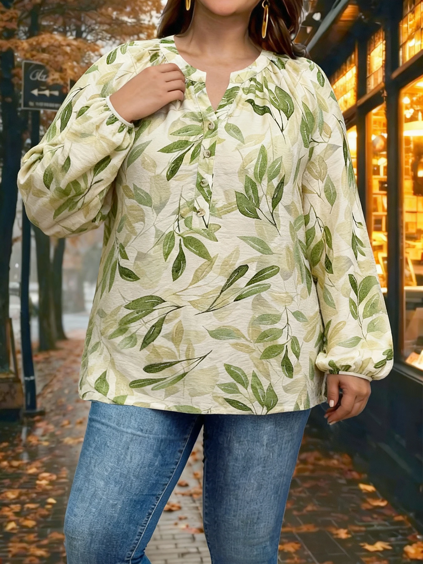 Женский светло-зеленый топ с принтом листьев больших размеров, свободный рукав-фонарик с полупланкой
Женский светло-зеленый топ с принтом листьев больших размеров, свободный рукав-фонарик с полупланкой