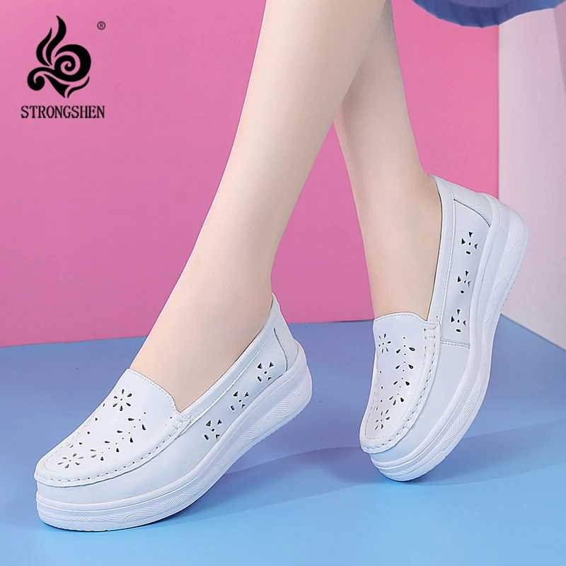 STRONGSHEN Women Nurse Shoes Genuine Leather Hospital Work Shoes Wedges Women Casual Hollow Out Breathable White Platform Shoes
STRONGSHEN Women Nurse Shoes Genuine Leather Hospital Work Shoes Wedges Women Casual Hollow Out Breathable White Platform Shoes