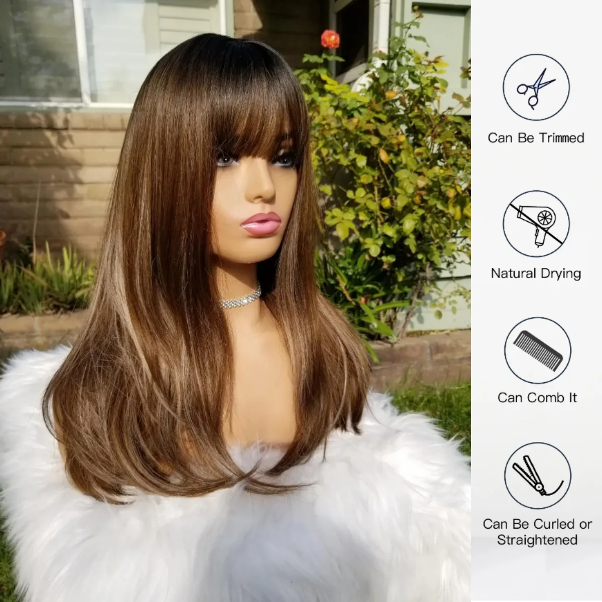 Highlight Honey Brown Wig Female Long Layer Natural Straight Synthetic Lace Front Wig With Bangs High Quality Lace Top Cheap Wig
Highlight Honey Brown Wig Female Long Layer Natural Straight Synthetic Lace Front Wig With Bangs High Quality Lace Top Cheap Wig