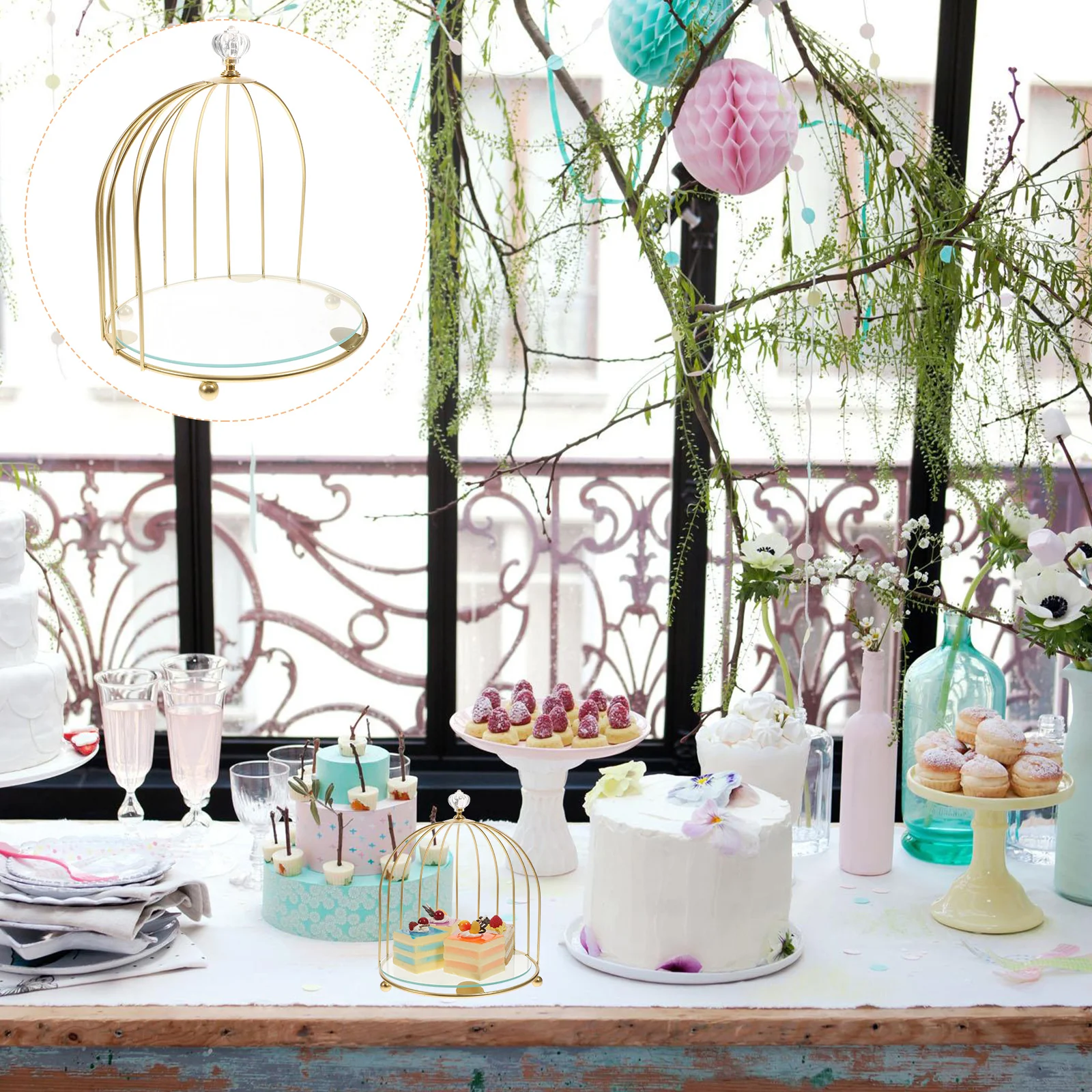 Golden Double Layer Glass Bird Cage Cake Stand for Wedding Party Dessert Display Tray Elegant Home Decoration Bracket
Golden Double Layer Glass Bird Cage Cake Stand for Wedding Party Dessert Display Tray Elegant Home Decoration Bracket