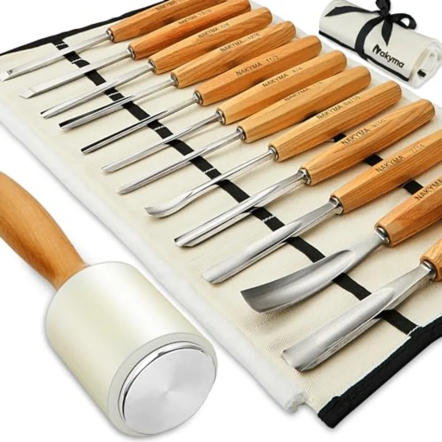 Wood Carving Kit 12 PCS Wood Carving Set with Canvas Case Sharp Cr-V 60 Steel Blades Wood Chisel Sets for Beginners and Profess
Wood Carving Kit 12 PCS Wood Carving Set with Canvas Case Sharp Cr-V 60 Steel Blades Wood Chisel Sets for Beginners and Profess