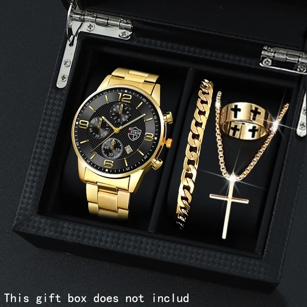 4 Pcs/set, Men's Watch Fashionable Watch Set Perfect for Daily Wear 1 pcWatch+1 pc Necklace+1pc Bracelet+1pc Ring, Gift for Men
4 Pcs/set, Men's Watch Fashionable Watch Set Perfect for Daily Wear 1 pcWatch+1 pc Necklace+1pc Bracelet+1pc Ring, Gift for Men