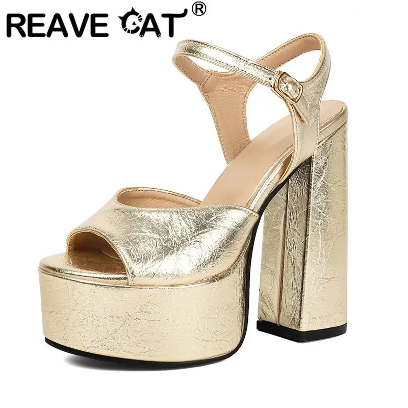 Женские золотые босоножки REAVE CAT с открытым носком, каблук 15 см, платформа 5 см, с пряжкой, большие размеры 41, 42, 43, сексуальные туфли для свиданий и вечеринок
Женские золотые босоножки REAVE CAT с открытым носком, каблук 15 см, платформа 5 см, с пряжкой, большие размеры 41, 42, 43, сексуальные туфли для свиданий и вечеринок