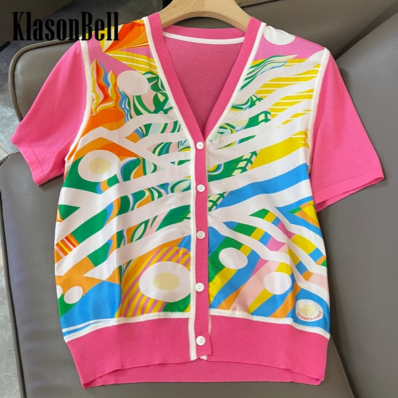 3.16 KlasonBell Fashion Short Sleeve Thin Cardigan Top Women Fashion Silk Print Spliced Knit V-Neck Single Breasted Cardigan
3.16 KlasonBell Fashion Short Sleeve Thin Cardigan Top Women Fashion Silk Print Spliced Knit V-Neck Single Breasted Cardigan