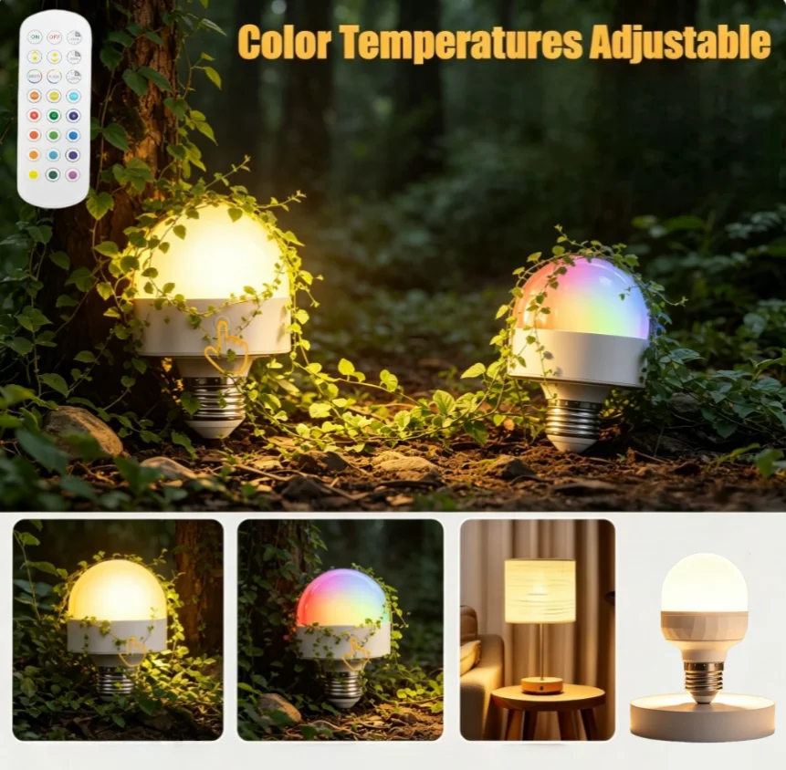 Portable Rechargeable LED Bulb E26 RGB Color Changing 1800mAh Magnetic with Remote Control Wireless Cordless USB Type-C Charging Emergency Lamp for Camping
Portable Rechargeable LED Bulb E26 RGB Color Changing 1800mAh Magnetic with Remote Control Wireless Cordless USB Type-C Charging Emergency Lamp for Camping